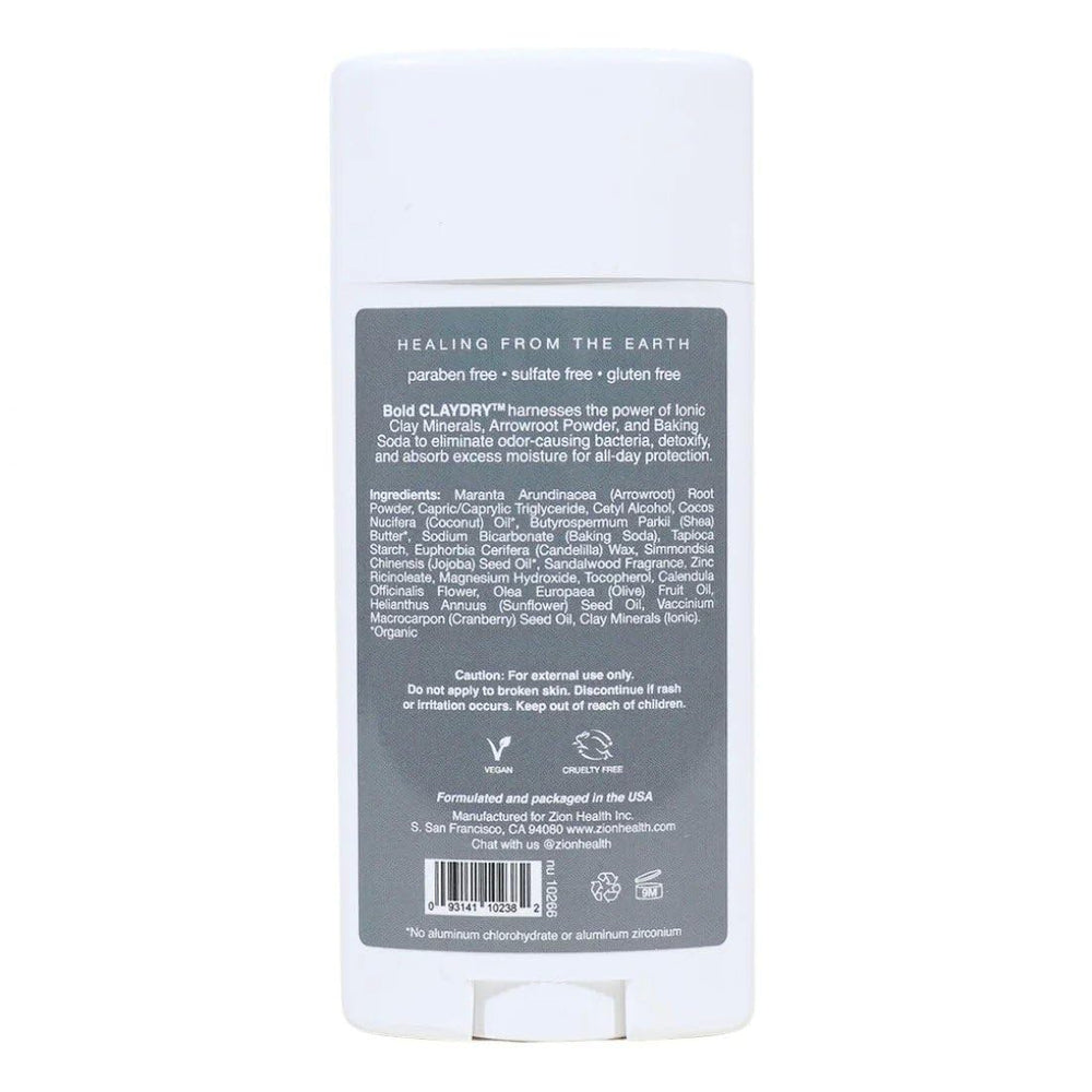 Zion Health deodorant being applied with smooth glide-on formula and sandalwood scent.