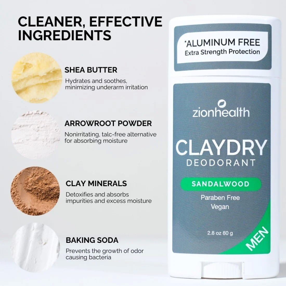 Zion Health 2.8 oz clay dry deodorant packaging ready for daily use.