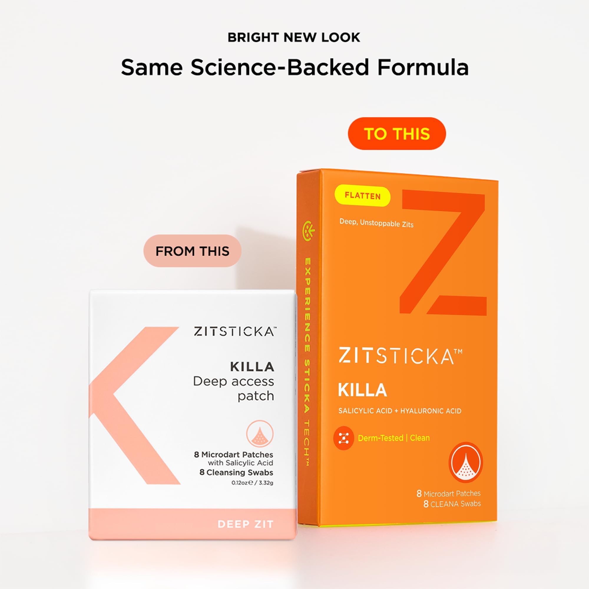 ZitSticka KILLA kit contents including 8 patches and 8 priming CLEANA swabs.