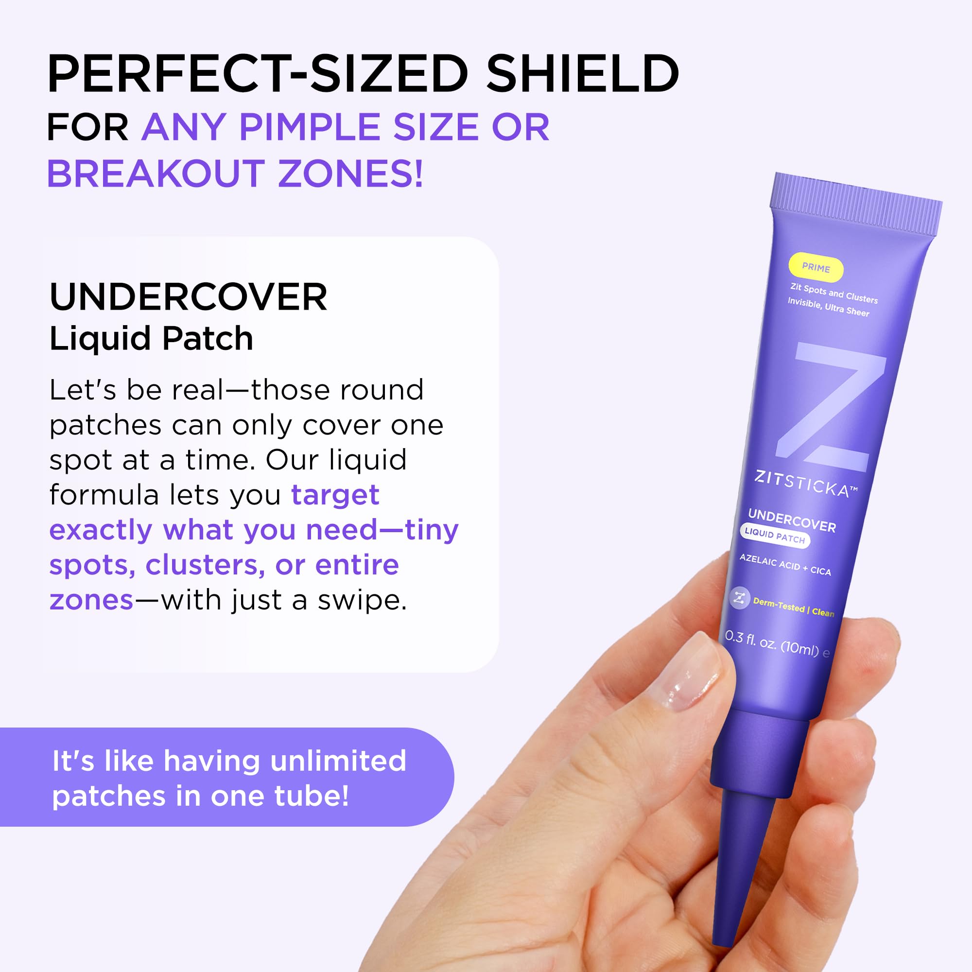 ZitSticka Liquid Patch ingredients Tea Tree CICA Salicylic Acid shown