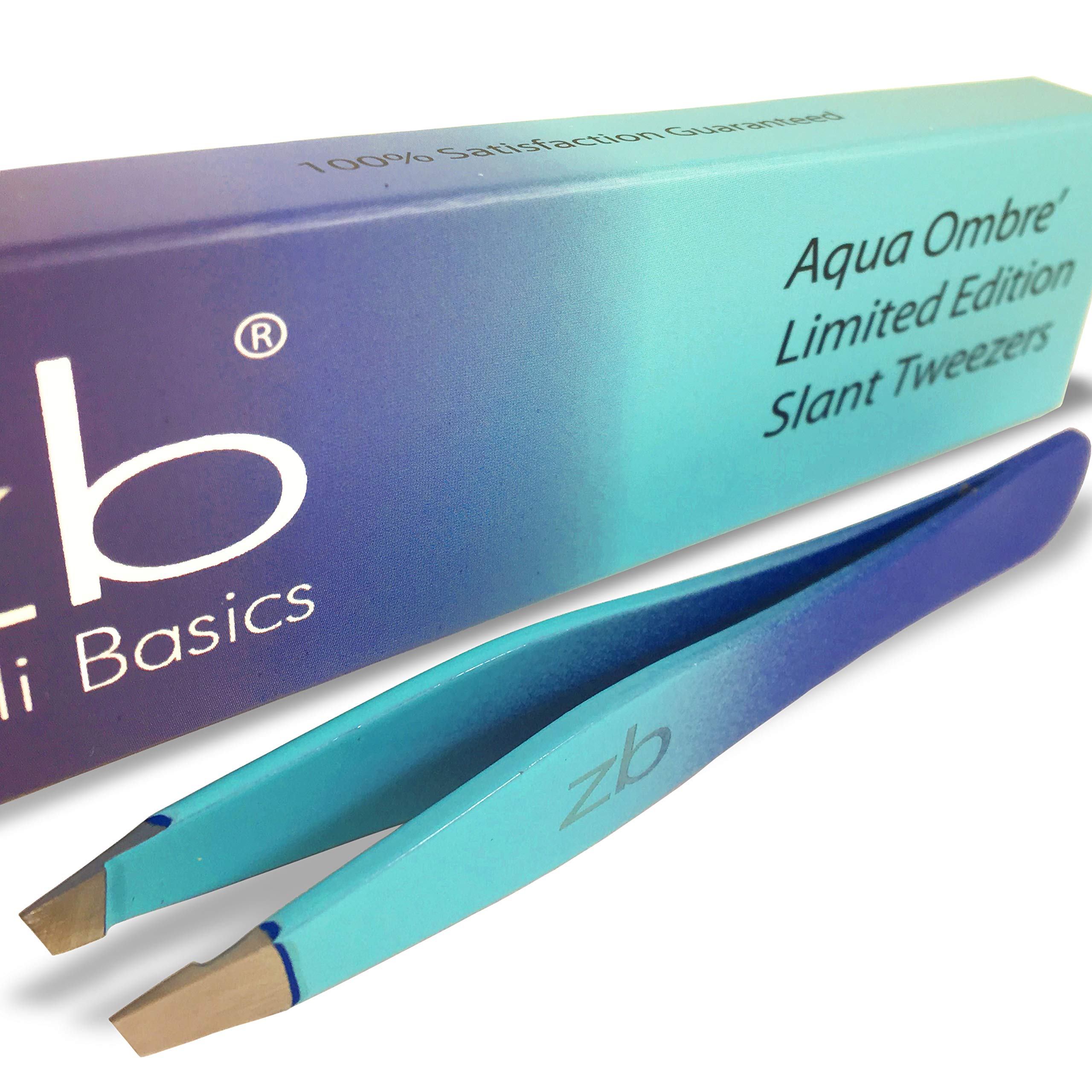 Zizzili Basics tweezers aqua ombré slant close-up for precise brow shaping