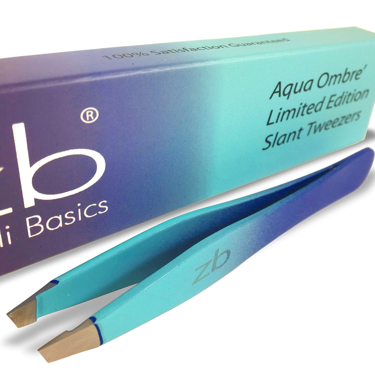 Zizzili Basics tweezers aqua ombré slant close-up for precise brow shaping