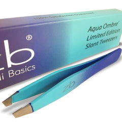 Zizzili Basics tweezers aqua ombré slant close-up for precise brow shaping