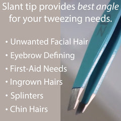 Zizzili Basics tweezers aqua ombré slant in-use for hair removal