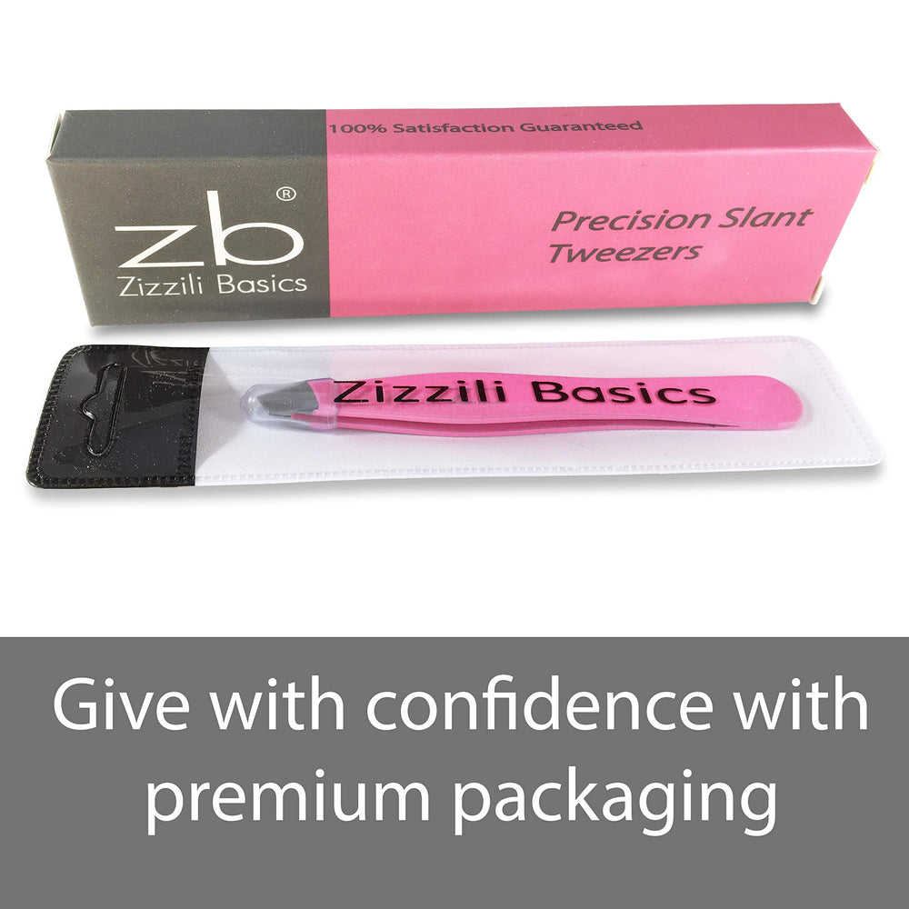 Zizzili Basics 3.5-inch ergonomic tweezers for controlled grip and expert plucking.