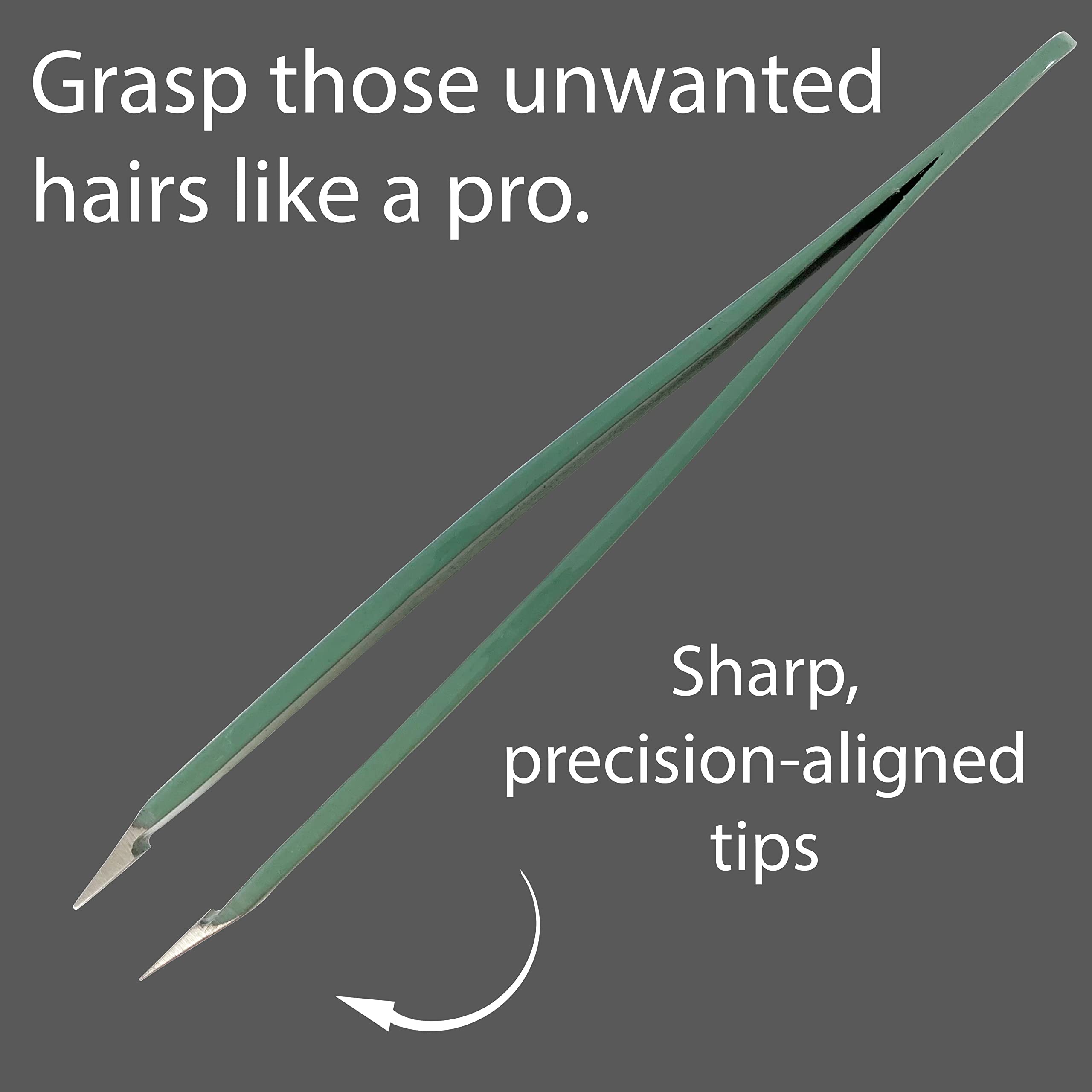 Zizzili Basics tweezers highlighting precision-aligned tips for root hair removal.