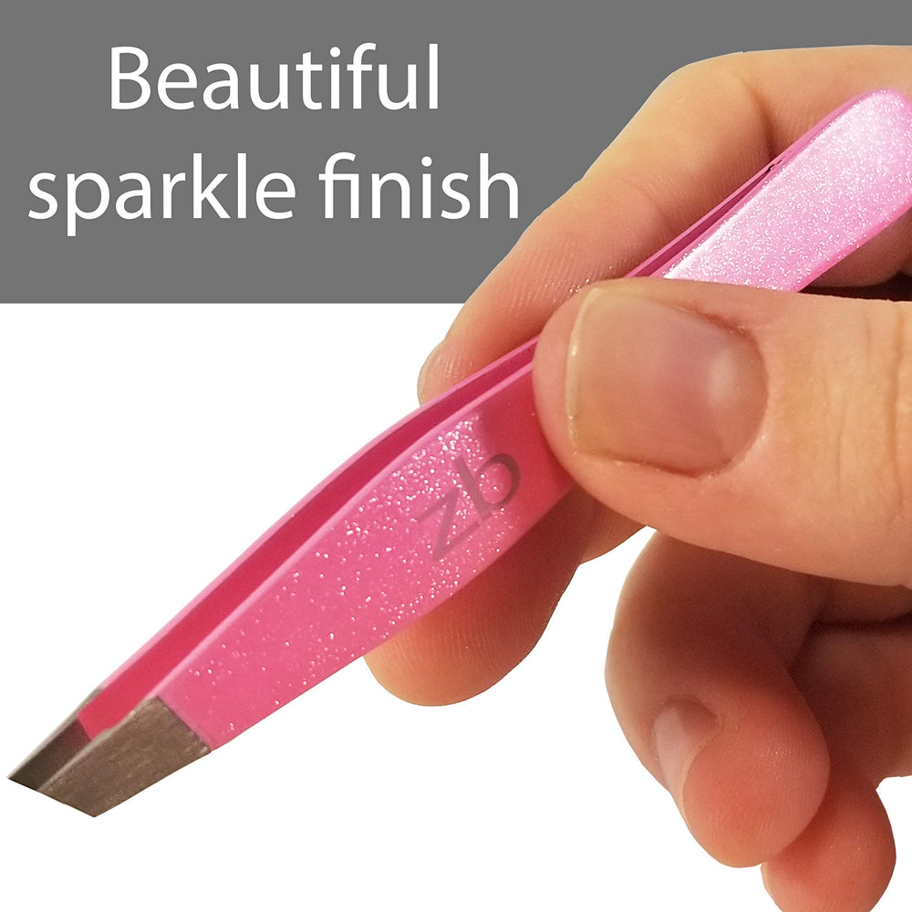 Zizzili Basics bubblegum pink tweezers with protective pouch for travel hygiene and storage.