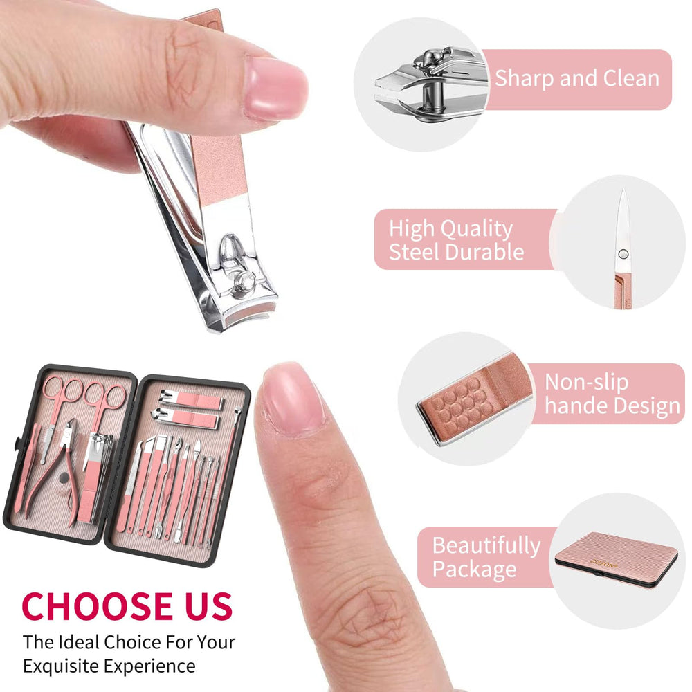ZIZZON Pink leather case opens with a button for easy travel organization.