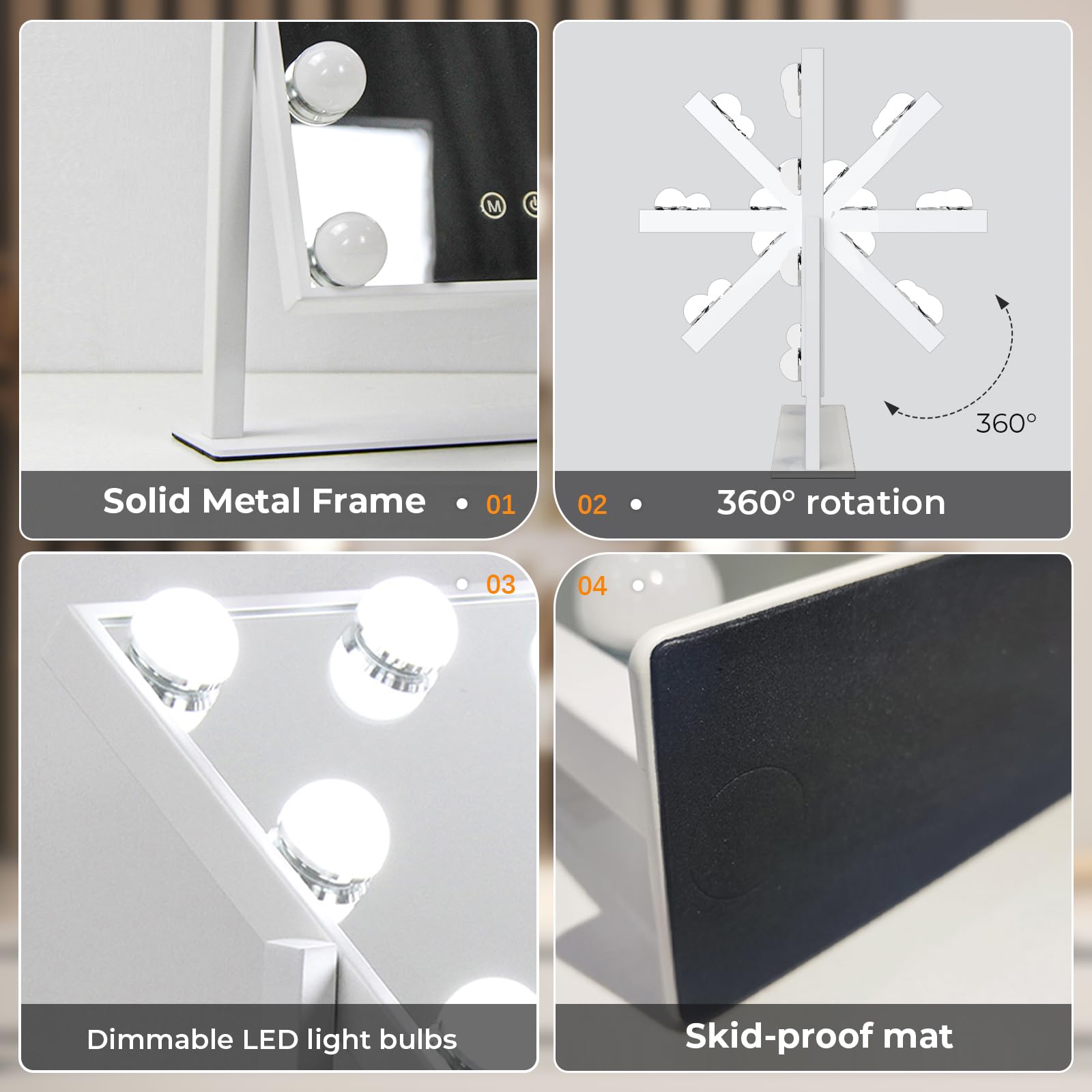 ZL ZELing vanity mirror 360-degree rotation base for adjustable angles