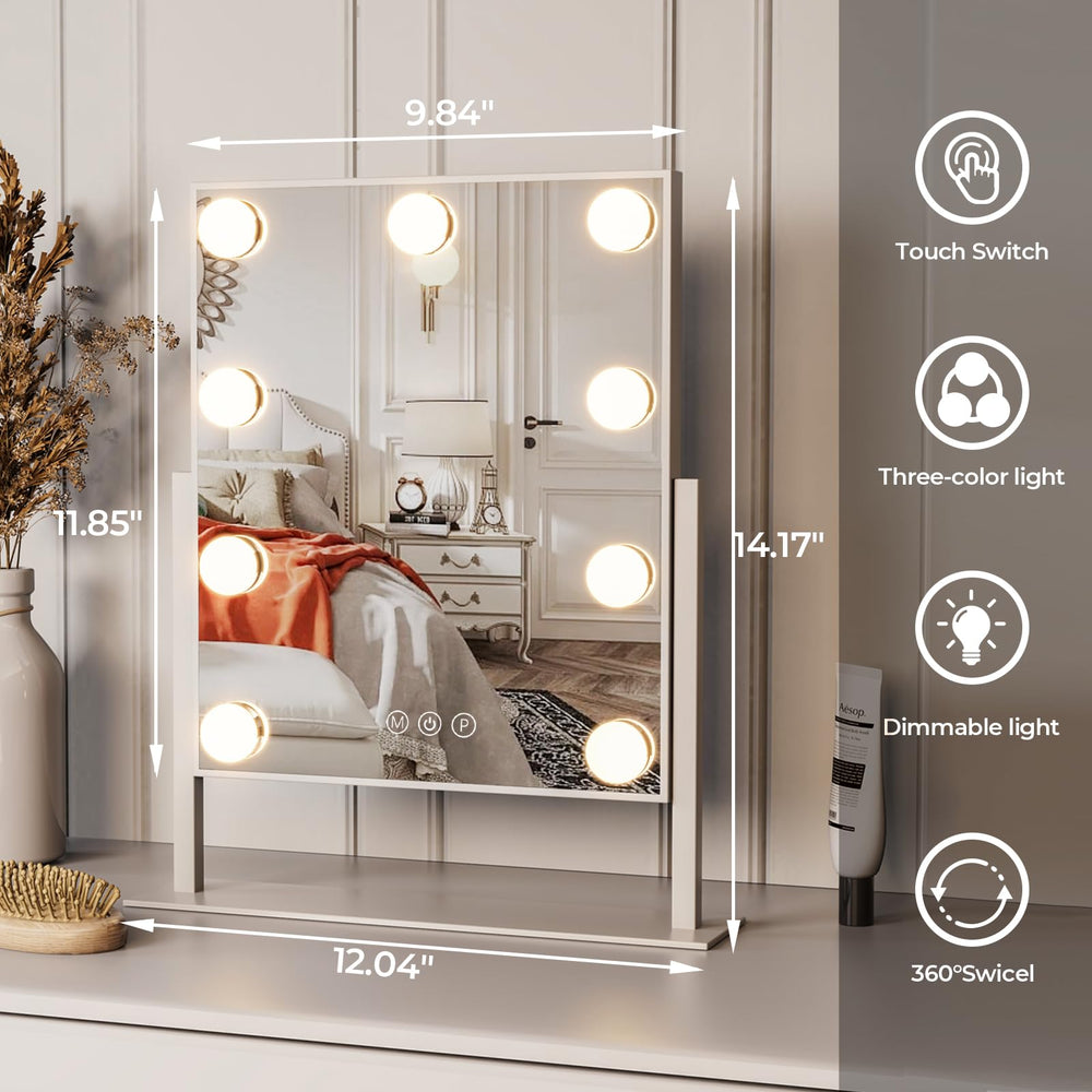 ZL ZELing vanity mirror side angle demonstrating 360-degree rotation for flexible viewing