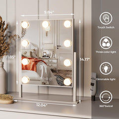 ZL ZELing vanity mirror side angle demonstrating 360-degree rotation for flexible viewing