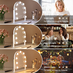 ZL ZELing makeup mirror 3-color modes demonstrating warm and daylight lighting for makeup tasks