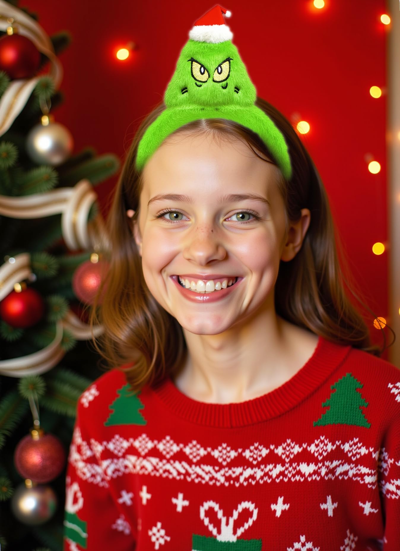 ZLIXING Grinch headband adults-kids wear, versatile festive accessory.
