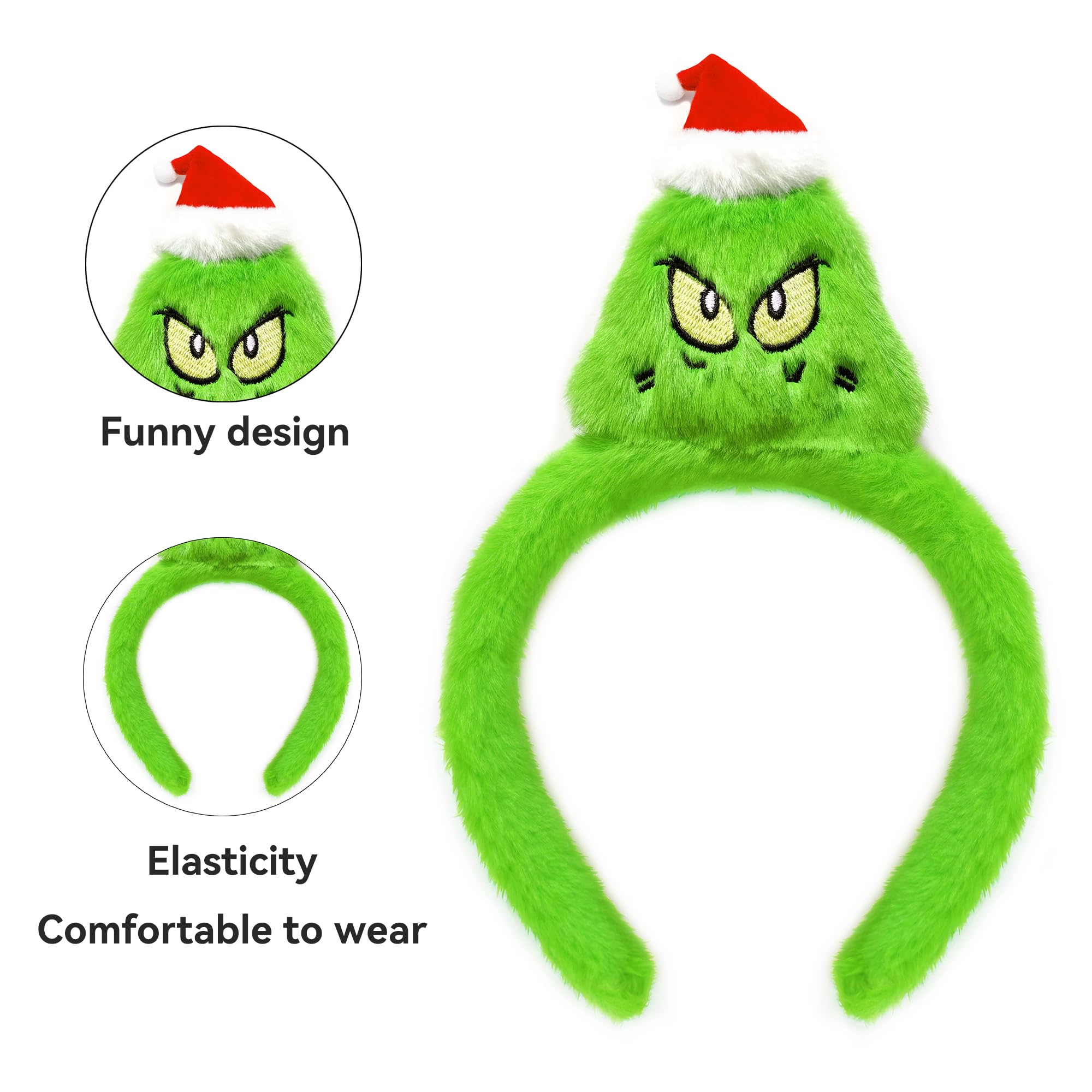 ZLIXING Grinch headband closeup, soft cotton-poly materials feel gentle on skin.