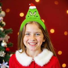 ZLIXING Grinch hat headband side profile, comfortable stretch fits adults and kids.