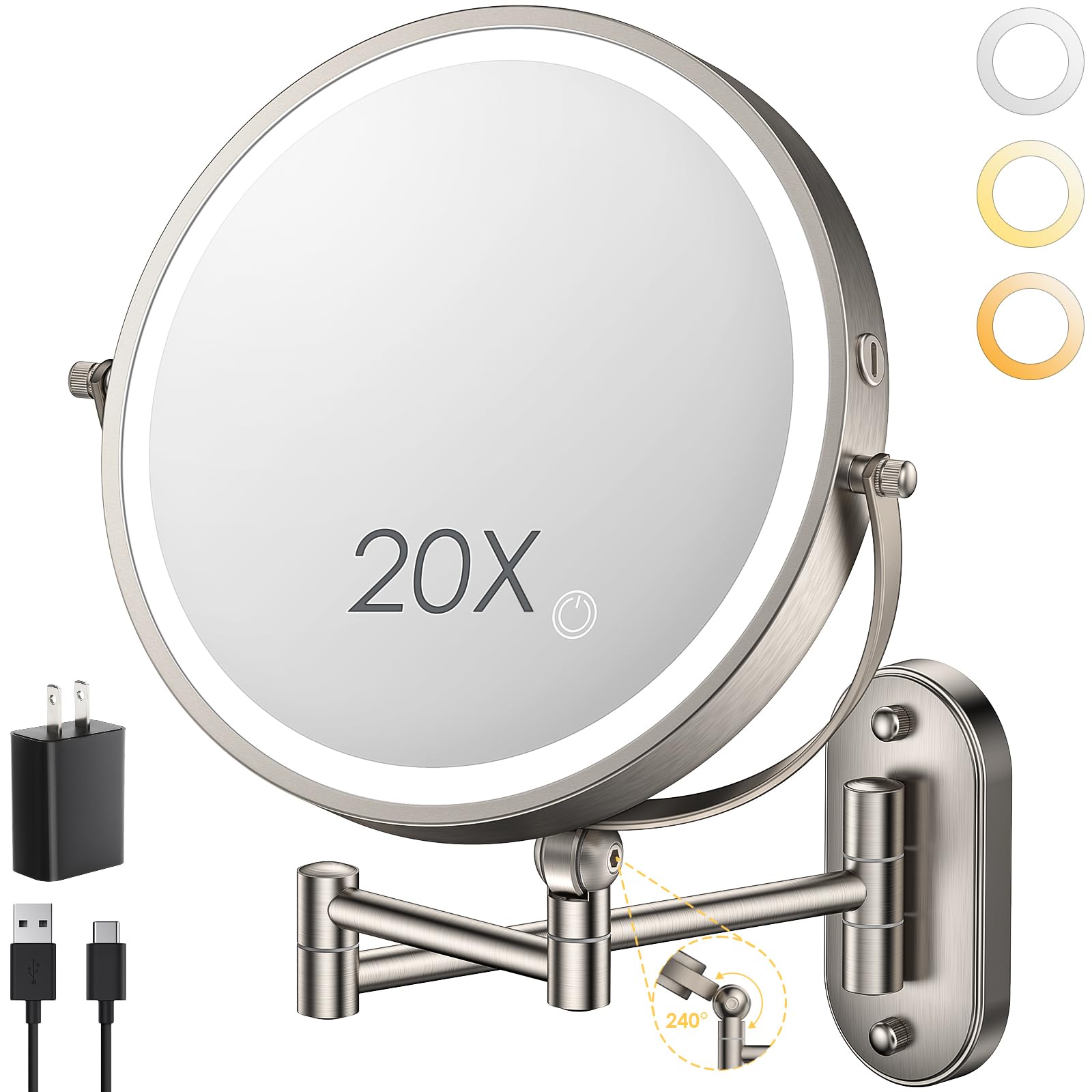 ZLOKLA 9-inch mirror front view with dimmable light for precise makeup