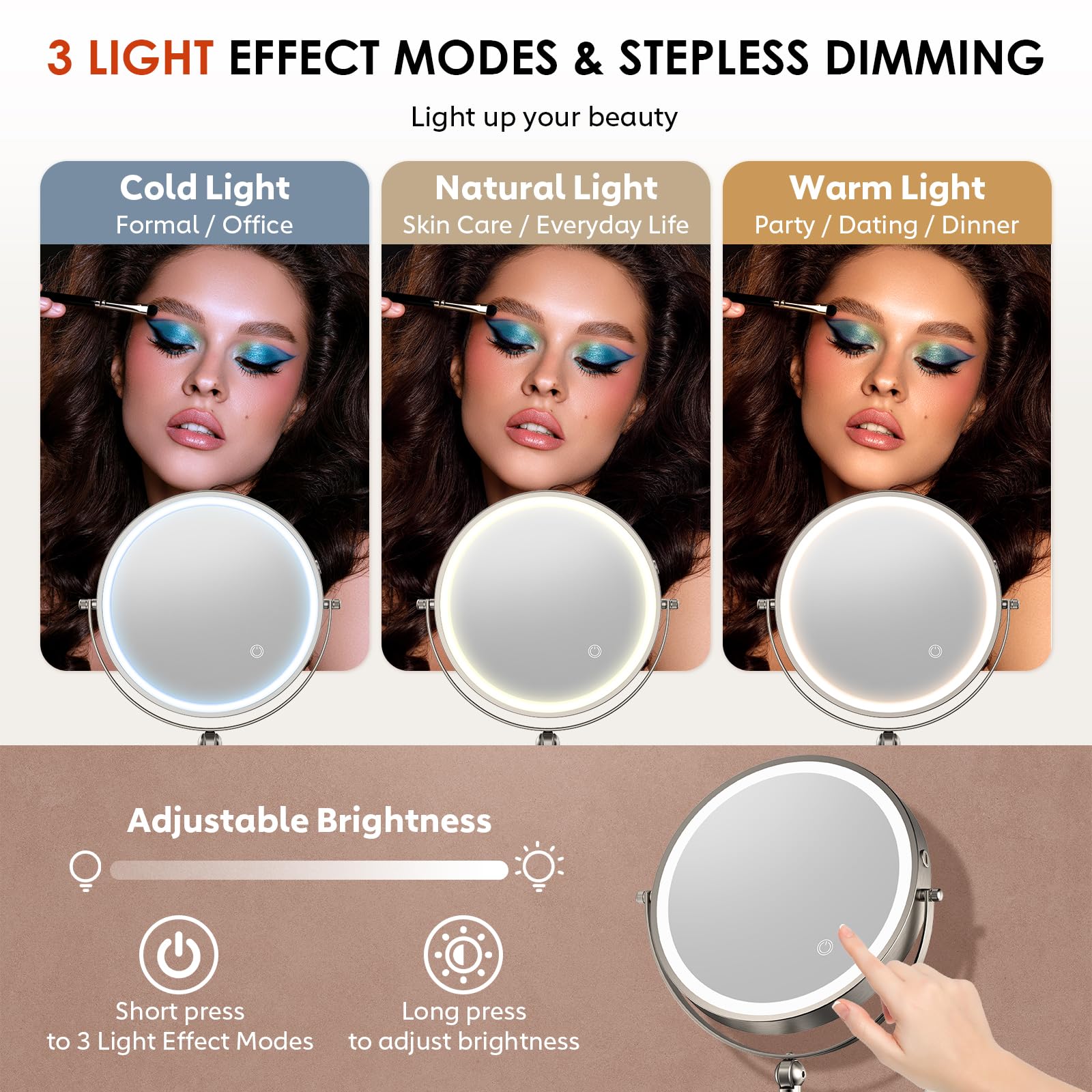 ZLOKLA rechargeable mirror runs cordless, convenient for bathroom or hotel