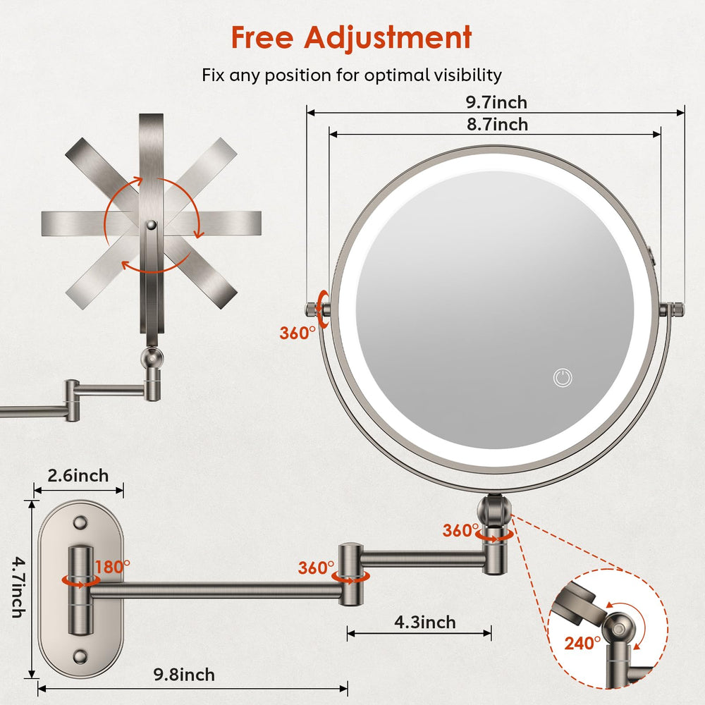 ZLOKLA wall-mount mirror with extended arm enables precise angle adjustment
