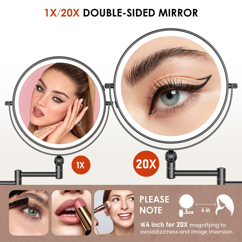 ZLOKLA double-sided makeup mirror 1X/20X magnification for full-face and detail work