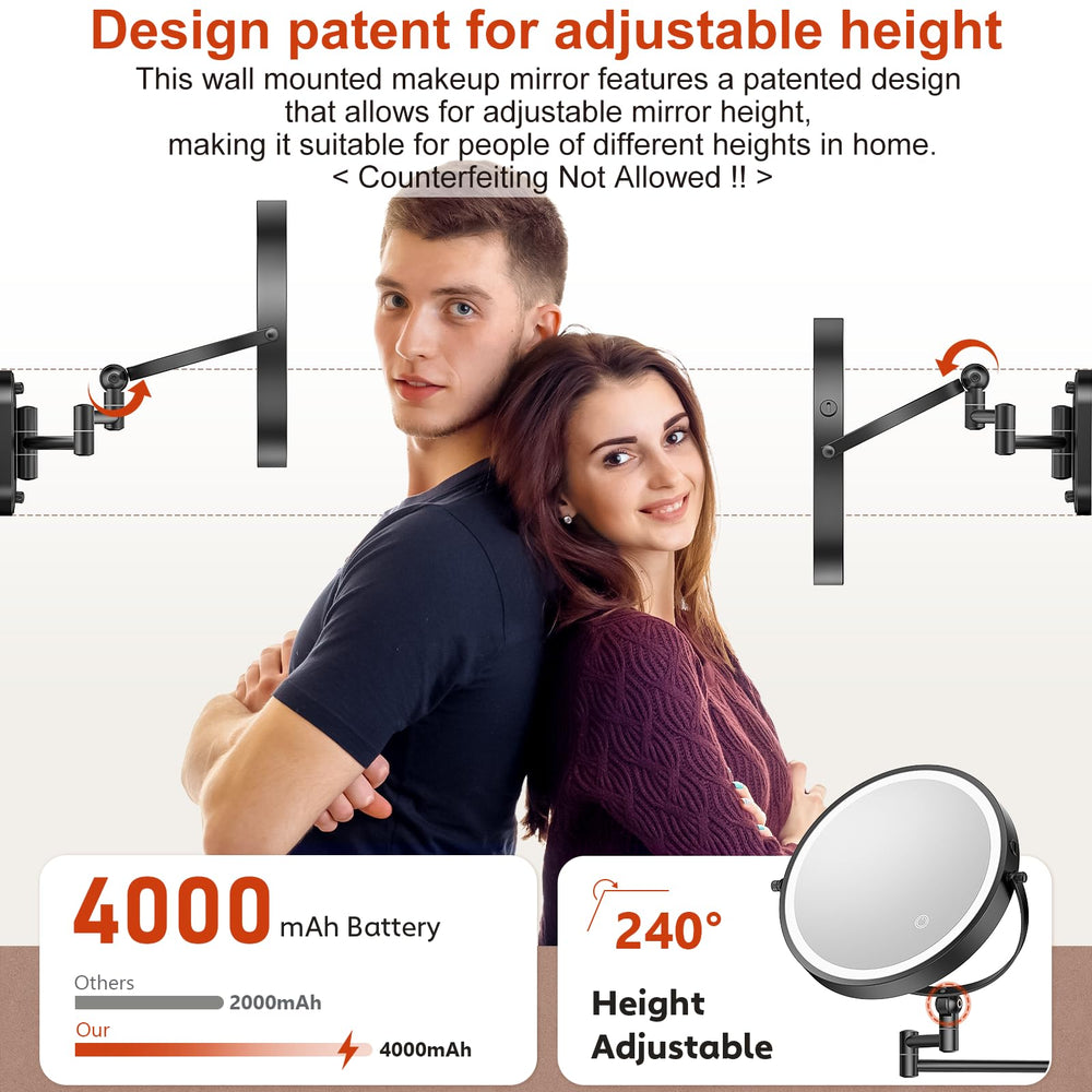 ZLOKLA wall-mounted makeup mirror showing 360° rotation for flexible viewing angles