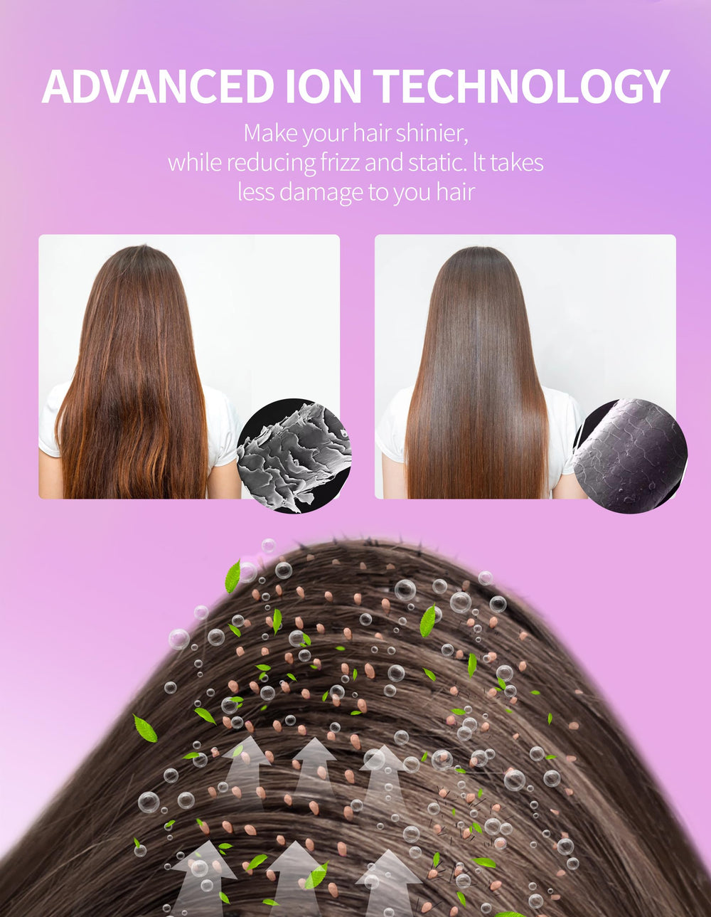 ZM ZHEMEI 1300W hair dryer brush with ionic technology reduces frizz and static