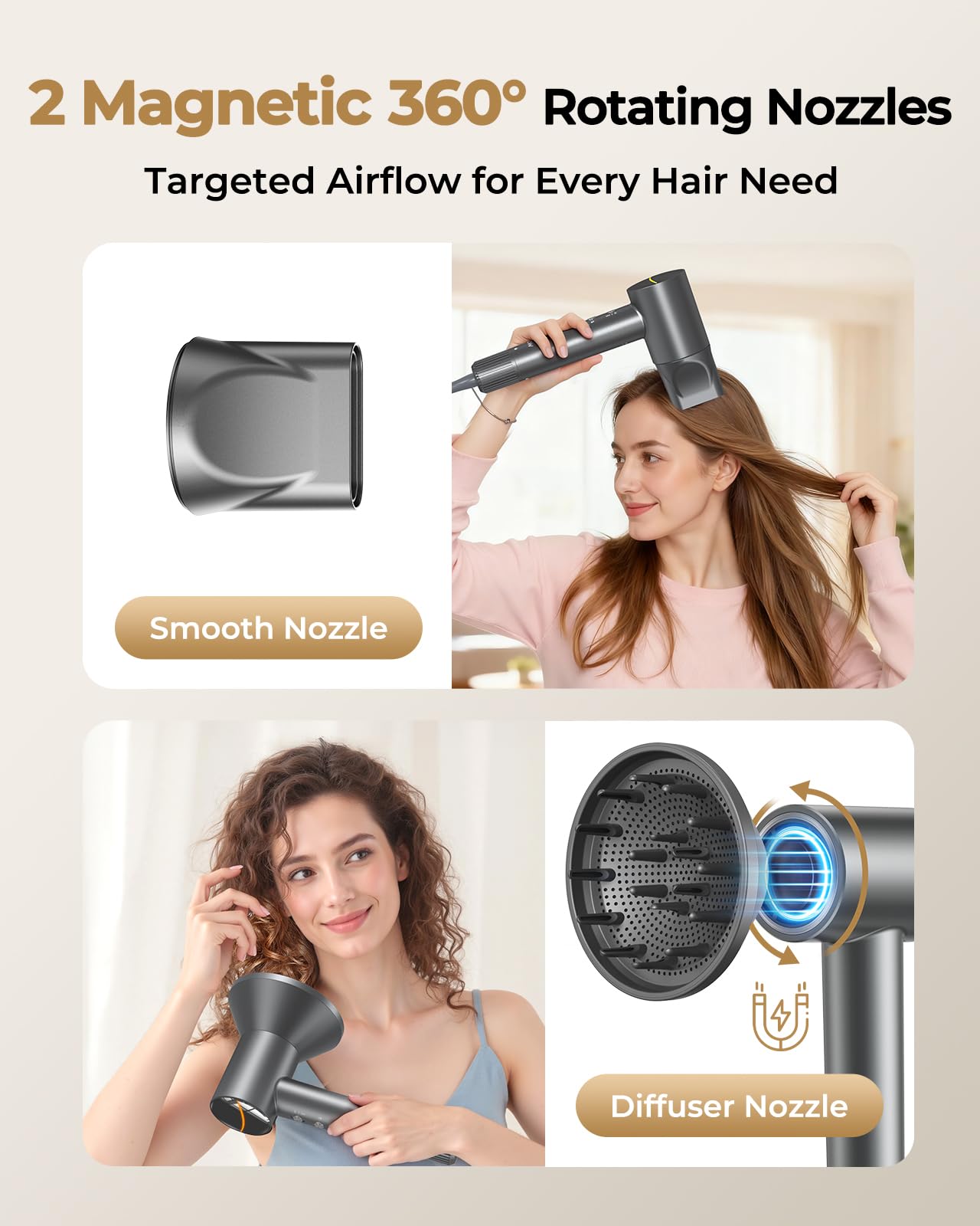 ZMZW hair dryer magnetic diffuser for quick, versatile styling with lift.