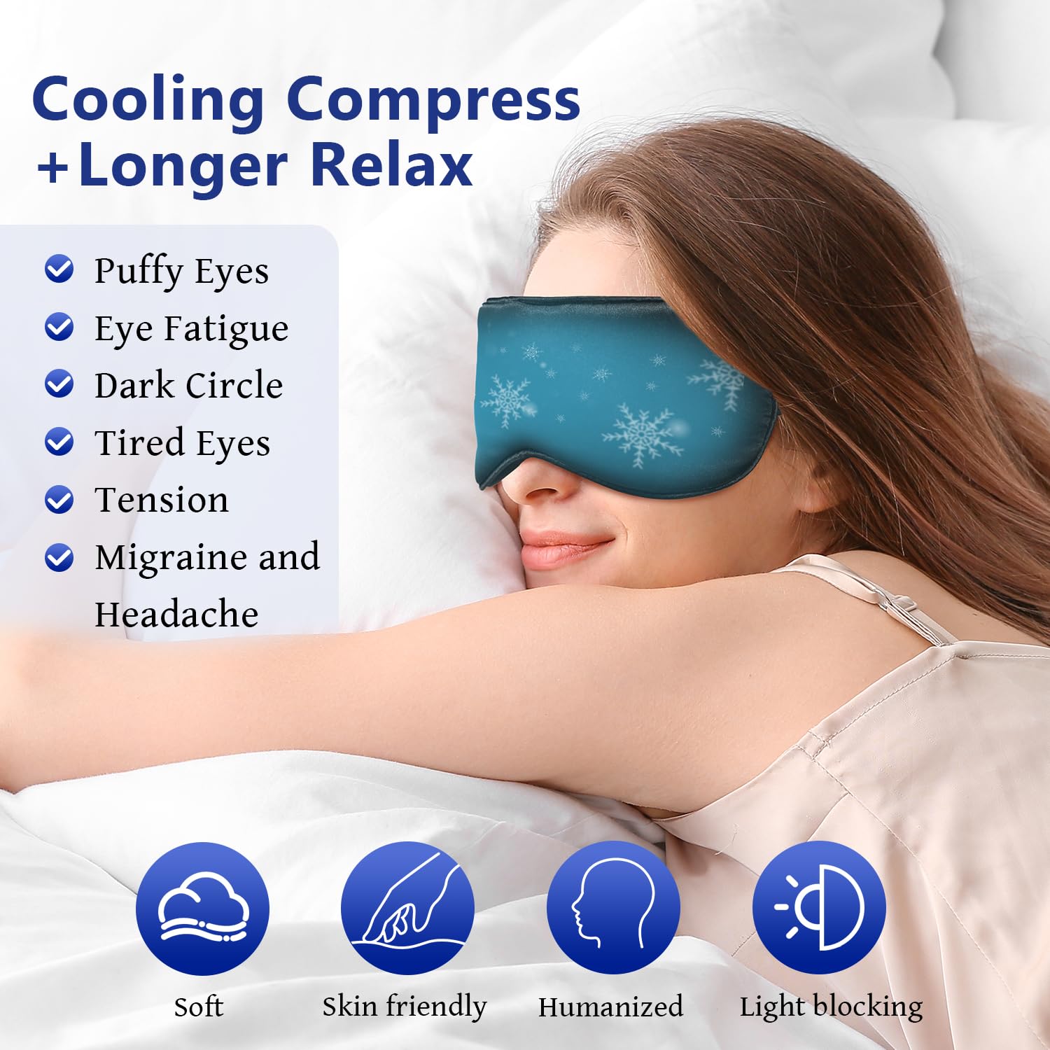 ZNÖCUETÖD cooling eye mask cooling side delivers soothing cold therapy to eyes.