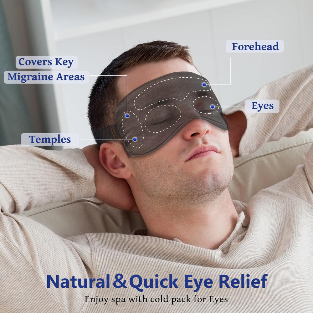 ZNÖCUETÖD eye mask in-use for quick relief during a nap at home.