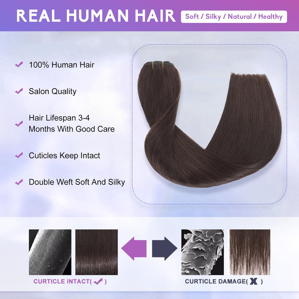ZNXDJXE dark brown clip-in extensions silicone clips ensure gentle grip without scalp pulling.