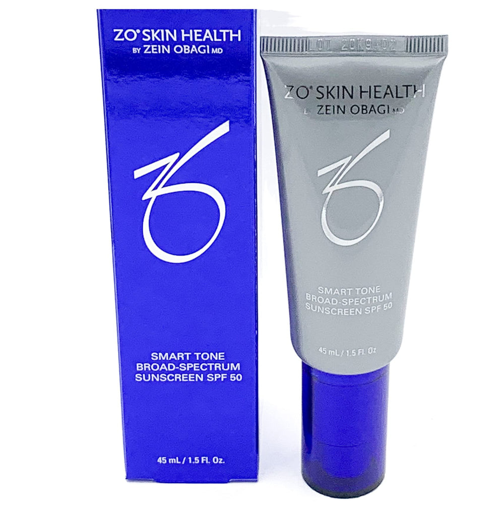ZO Skin Health Smart Tone Sunscreen Face bottle pump provides broad spectrum SPF 50 protection daily.
