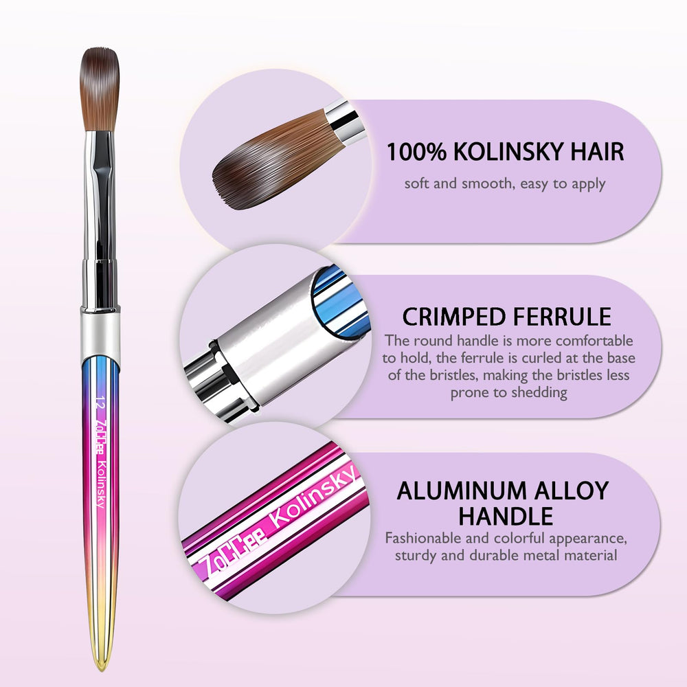 ZoCCee acrylic nail brush ferrule curls securely holding bristles for longevity.