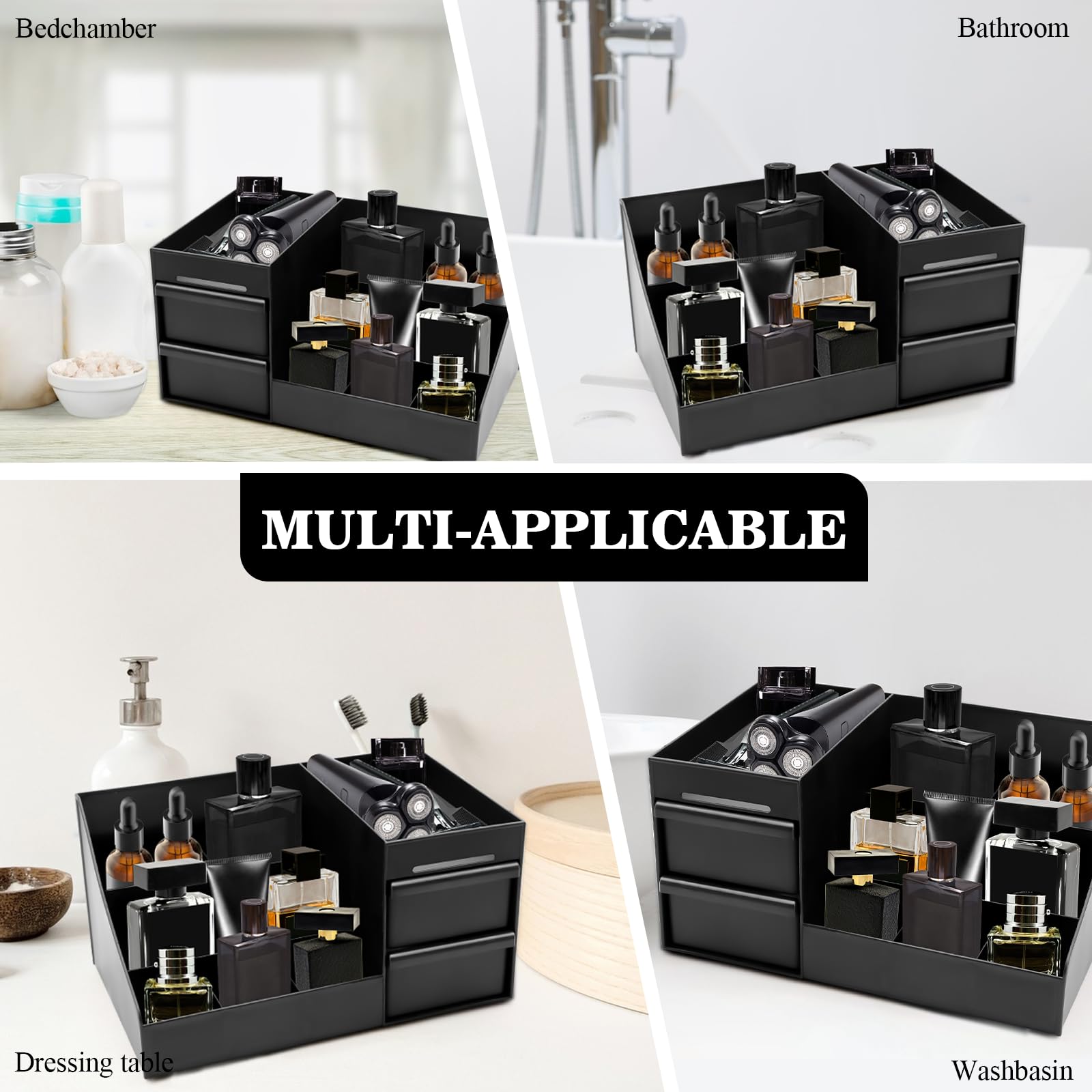 ZOCONE Cologne Organizer showing 7 compartments and 2 drawers for organized storage.