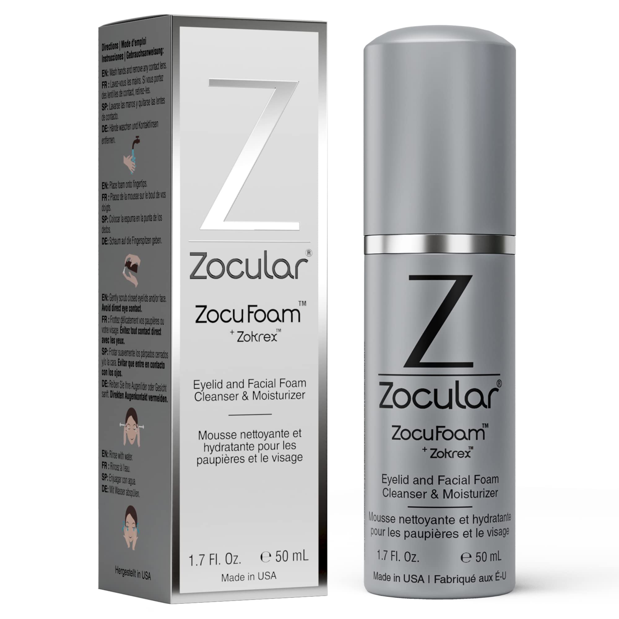 Zocular ZocuFoam bottle pour shows gentle eyelid cleanser for daily freshness
