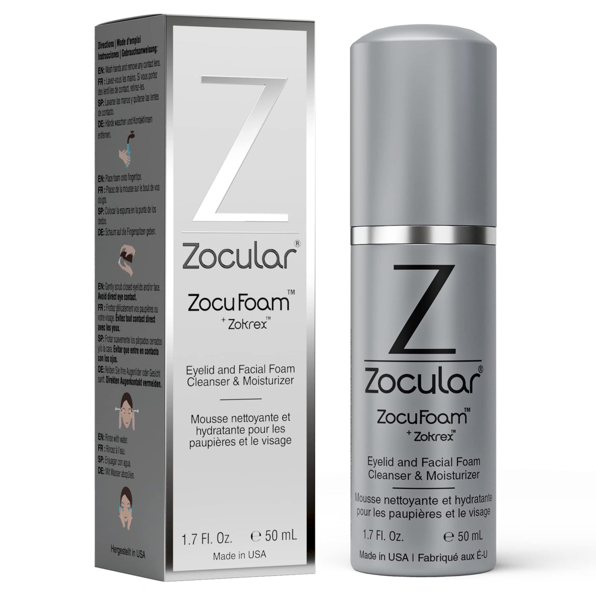 Zocular ZocuFoam bottle pour shows gentle eyelid cleanser for daily freshness