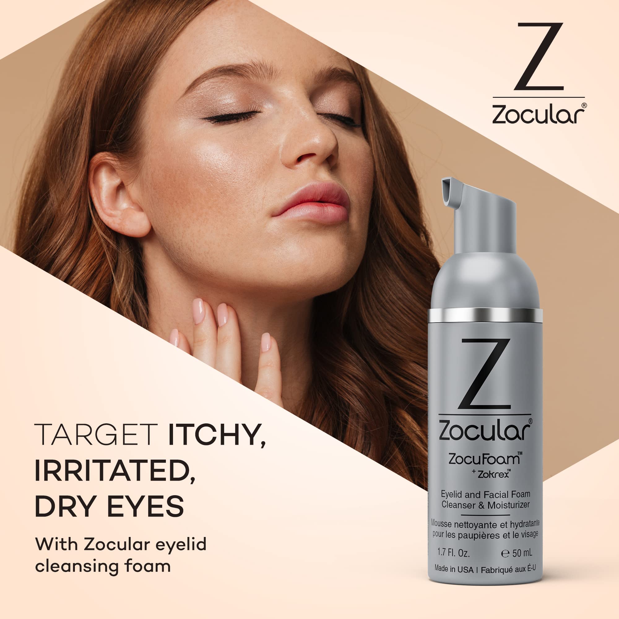 Zocular ZocuFoam foaming suds highlight quick makeup removal and eyelid care