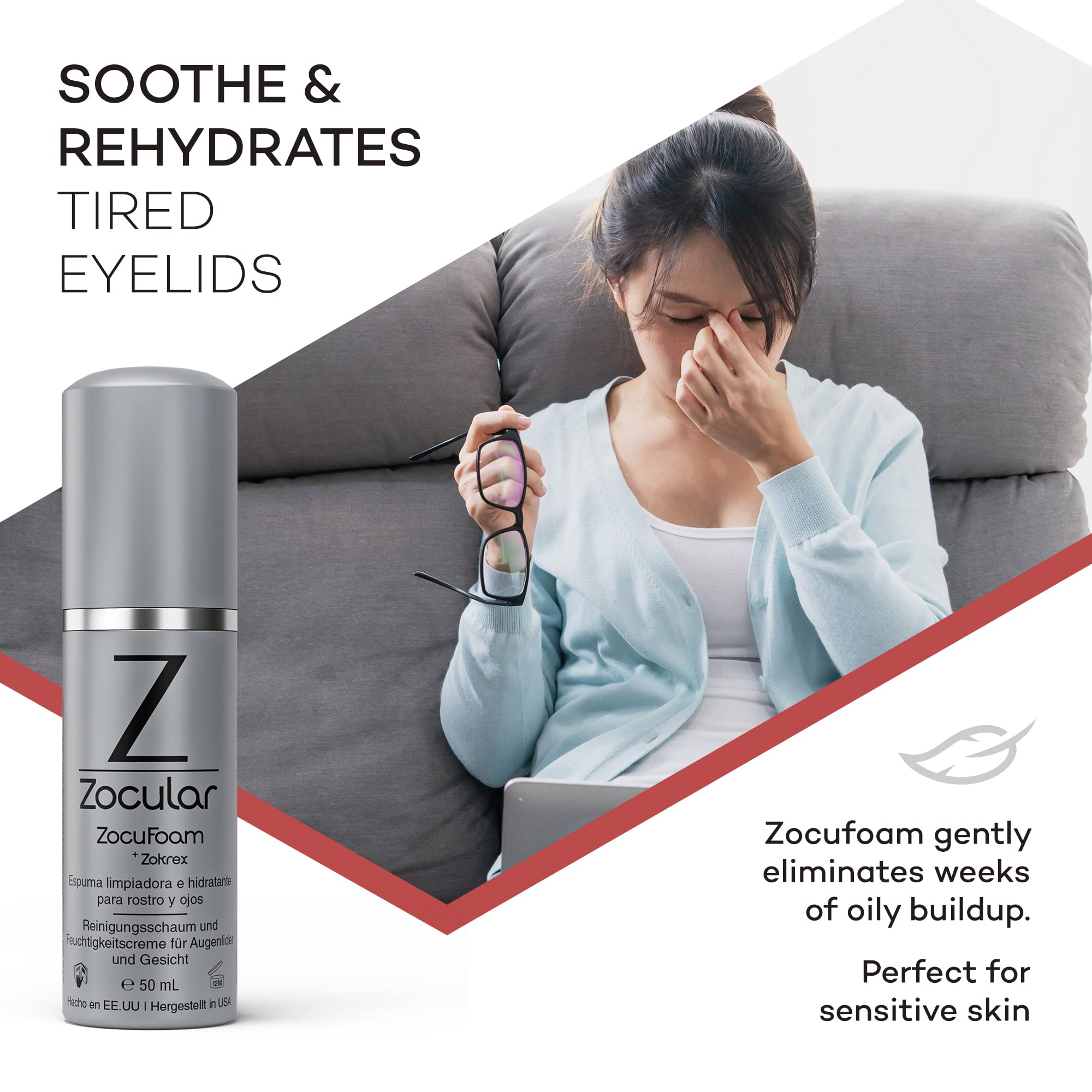 Zcular ZocuFoam ophthalmologist developed design for comfortable eyelid cleansing