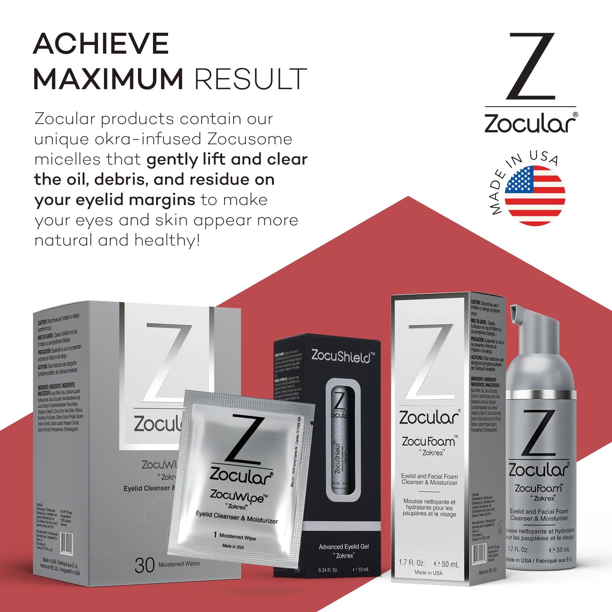 Zocular ZocuFoam packaging front view emphasizes travel size