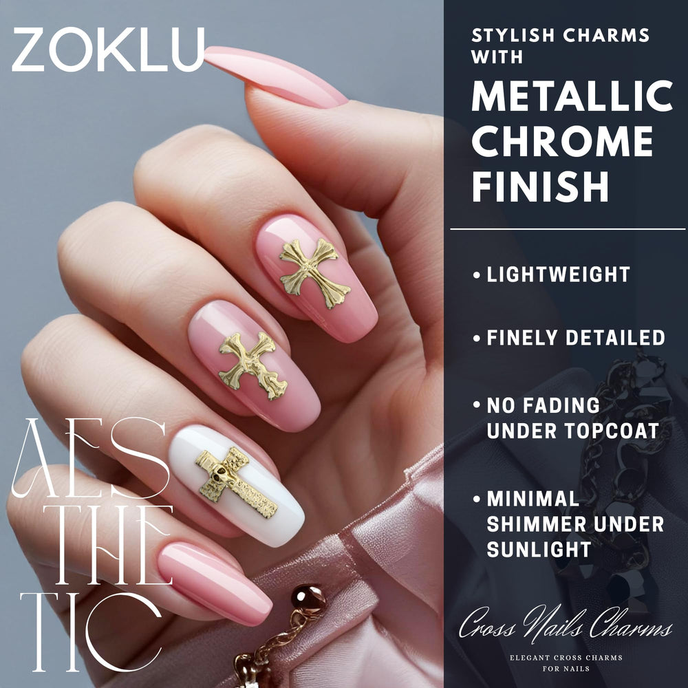 ZOKLU cross charms application guide for glue and UV/LED curing.