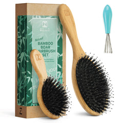 Zollo Natural Boar Bristle Hair Brush main view for gentle detangling and shine.