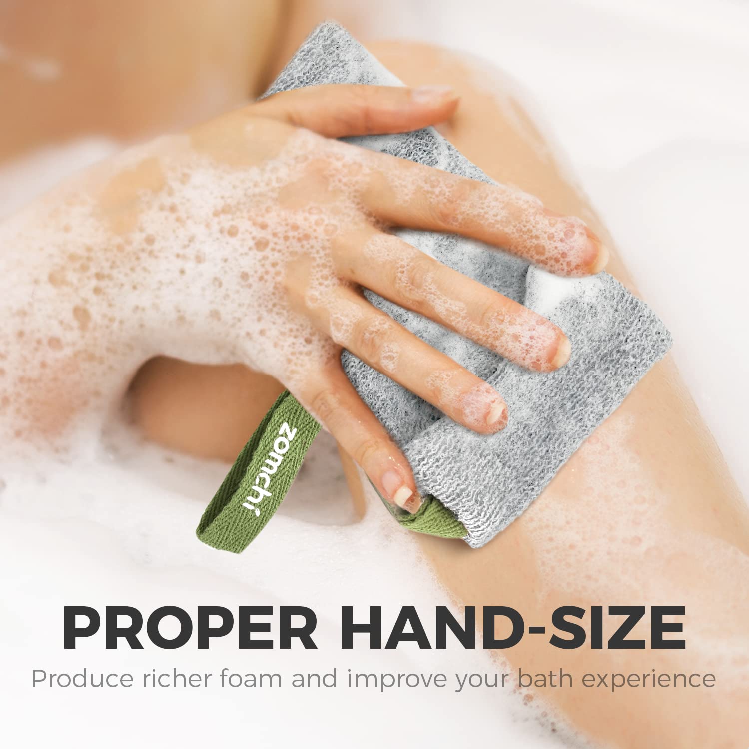 ZOMCHI bath scrubber quick foaming action delivers efficient cleansing during showers.
