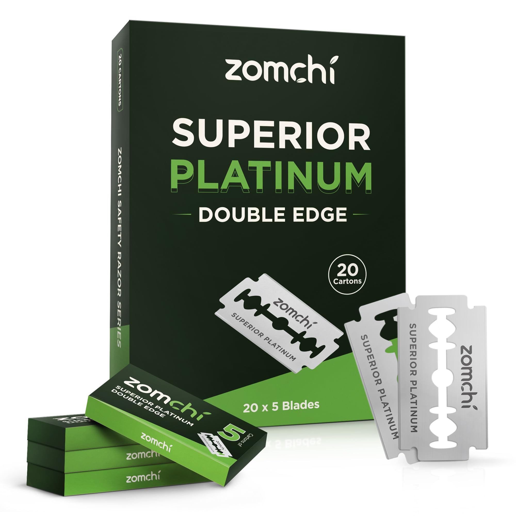 ZOMCHI double-edge blades packaging shows safe handling for travel and storage.