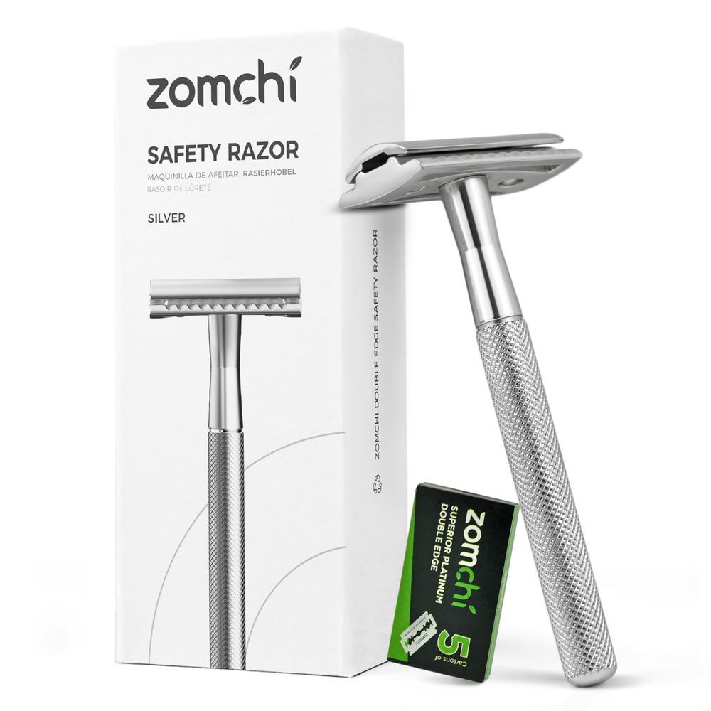 ZOMCHI double edge safety razor handle close-up for a precise, comfortable shave