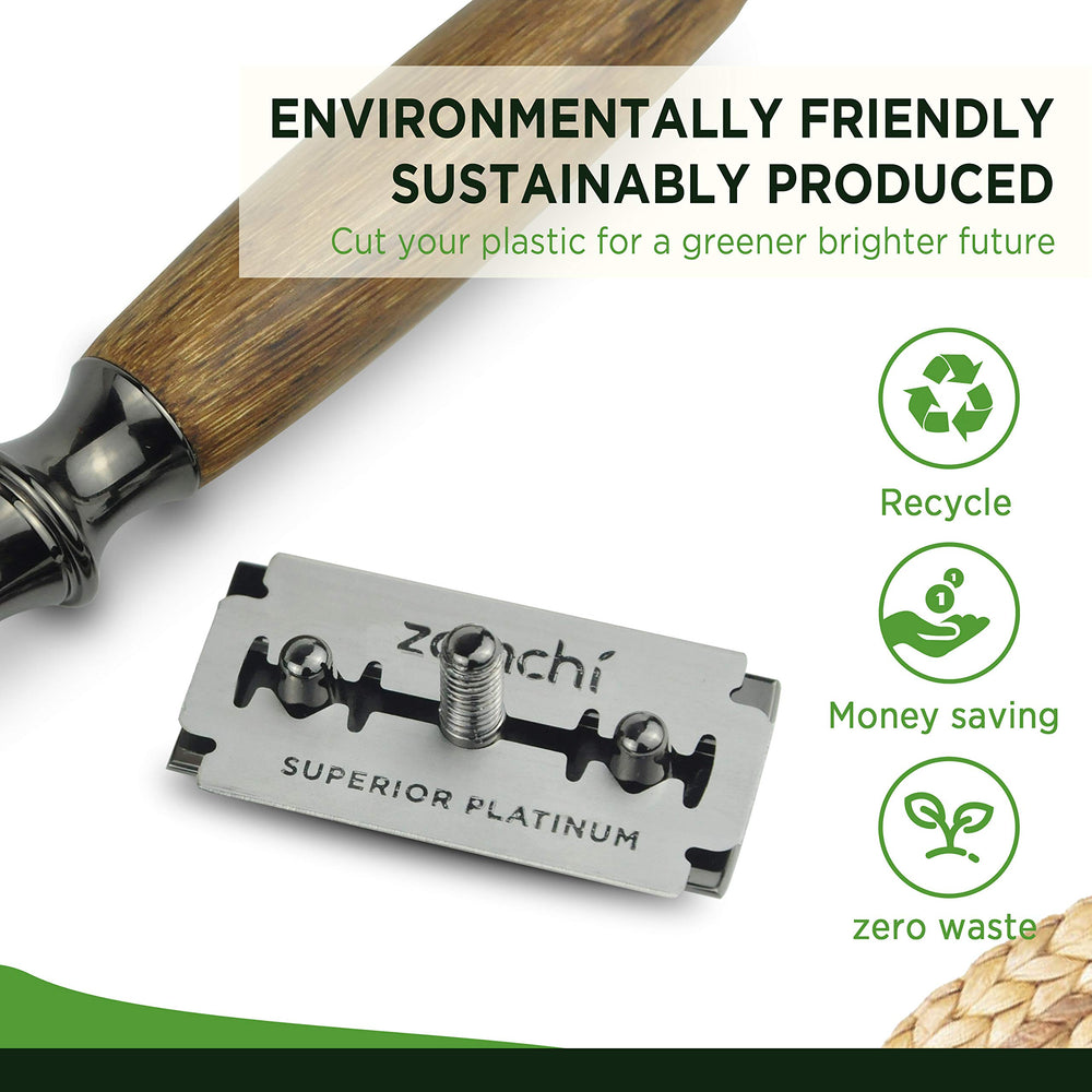 ZOMCHI platinum-coated blades closeup highlights precision for a smooth shave.