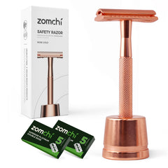 ZOMCHI rose gold safety razor front view for a precise, close shave