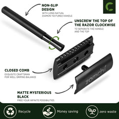 ZOMCHI safety razor five blades wrapped demonstrates safe, hygienic blade handling.
