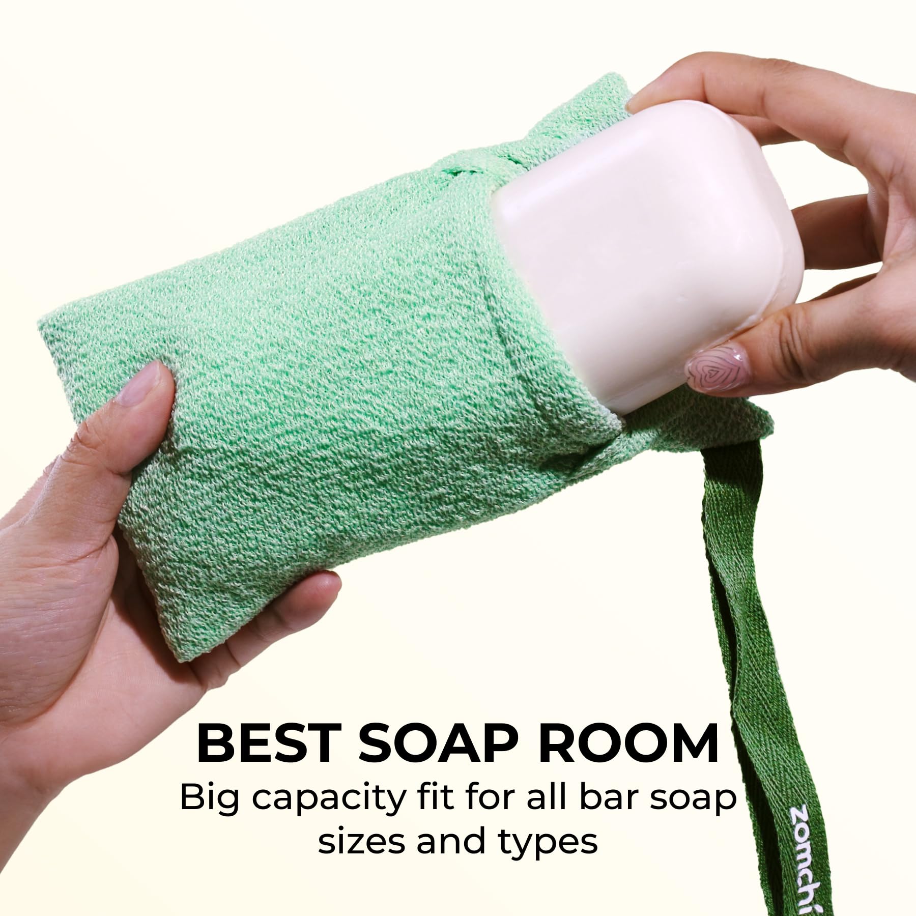 ZOMCHI soap saver soft bag mint for gentle exfoliation.