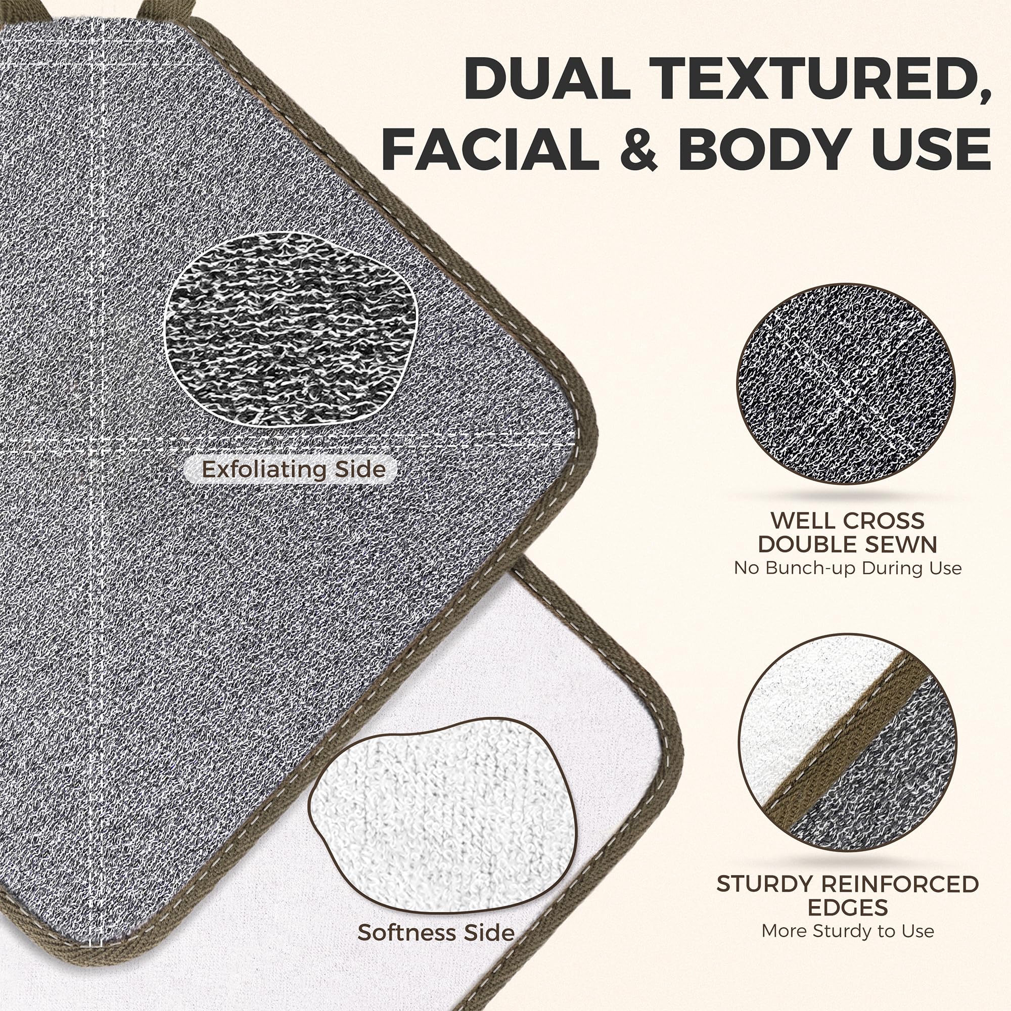 ZOMCHI washcloth coarse side for deep exfoliation, smooth skin after shower