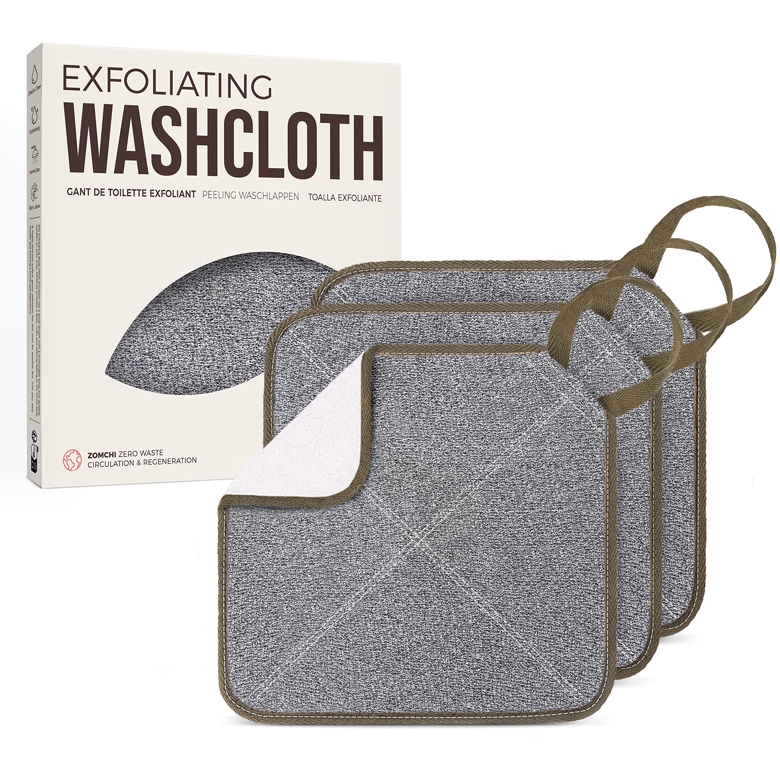 ZOMCHI washcloth dual-sides for exfoliation and soft cleansing, ideal for facial and body use