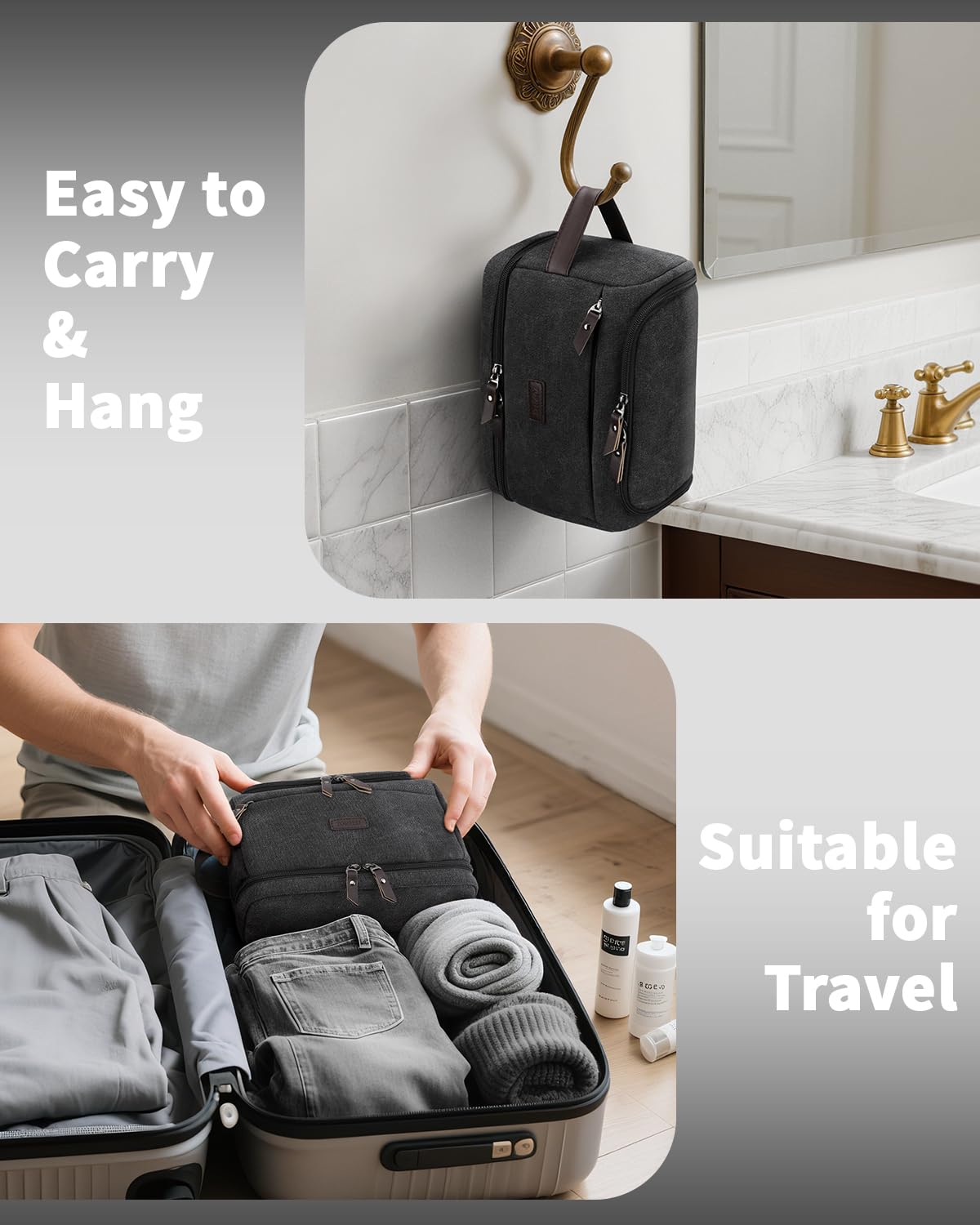 ZOMFELT toiletry bag compact design fits suitcase, travel bag, or gym bag