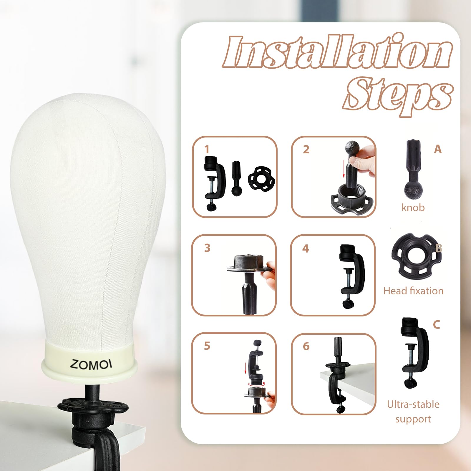 ZOMOI hair brush and sewing thread clip support finishing touches.